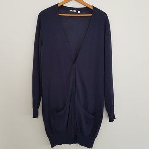 Uniqlo Long Duster Cardigan Navy Blue L